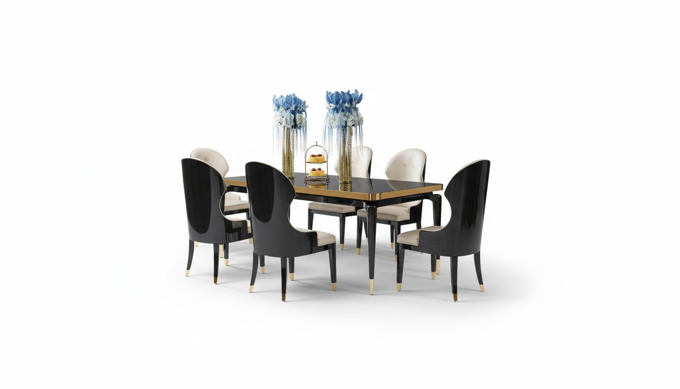 Design Dining Room Chair Set Metal Tables Armchairs 4x Chairs Table Set 4pcs.