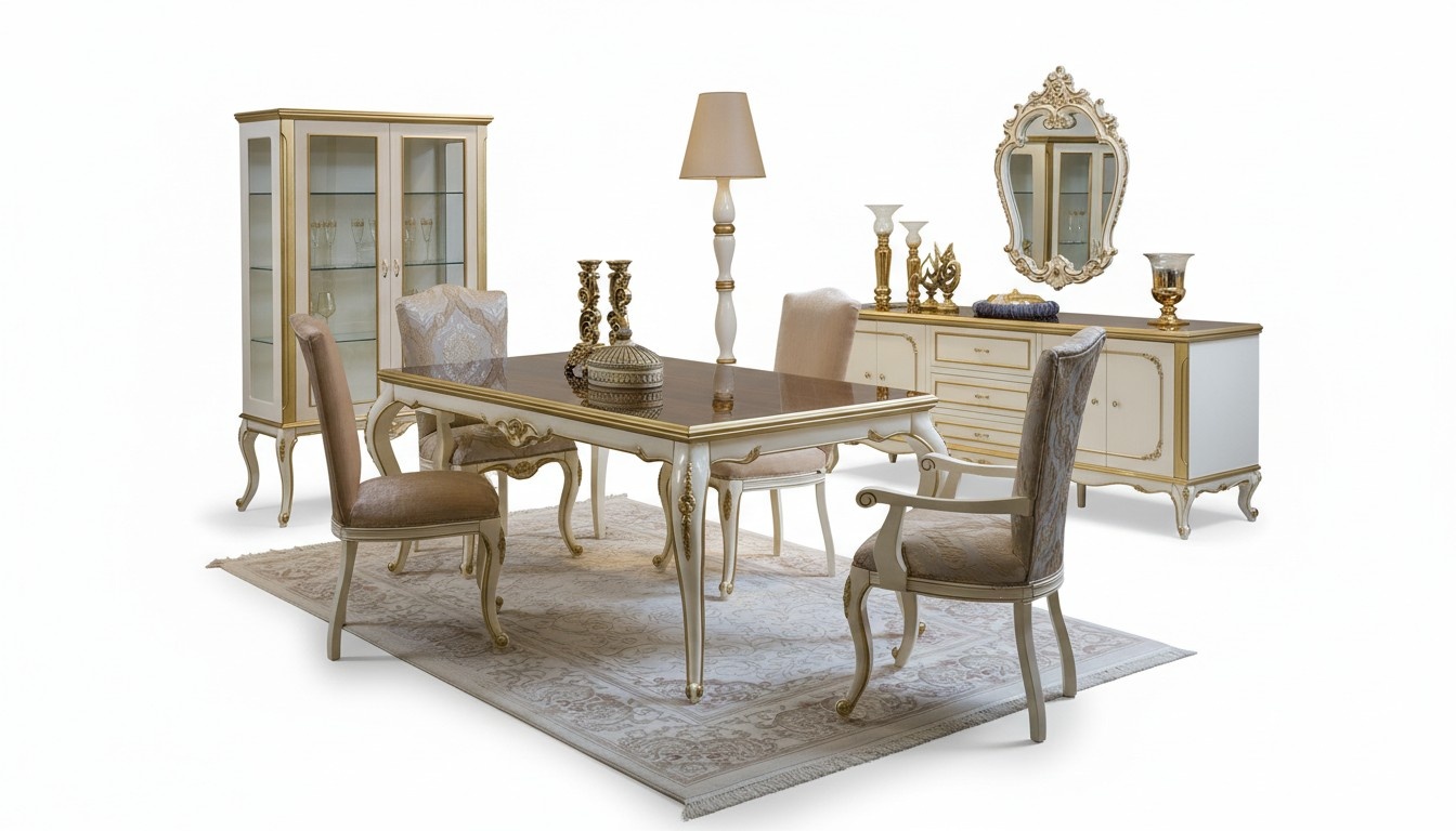 Dining Room Set 8pcs Dining Table Chair Dresser Display Cabinet Mirror