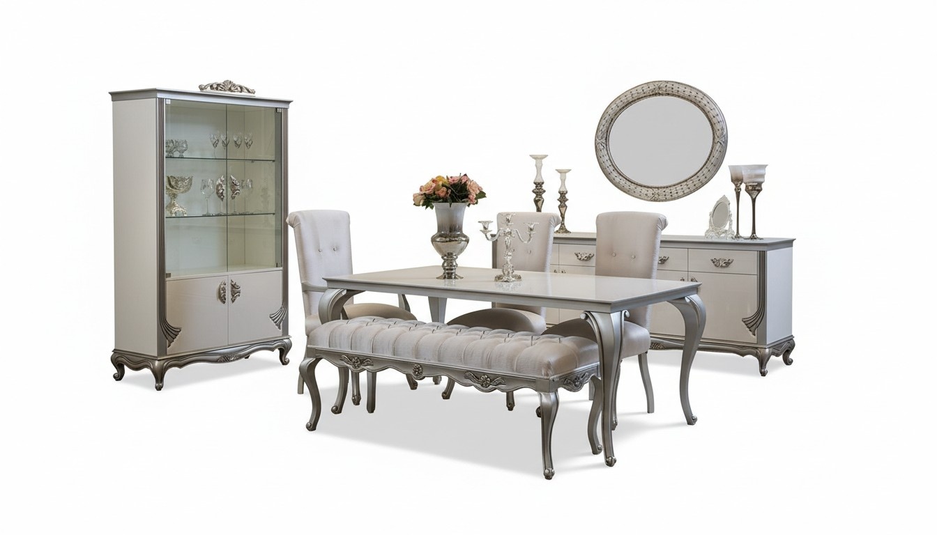 Dining Room Set 9pcs Dining Table Chair Dresser Display Cabinet Mirror Dining