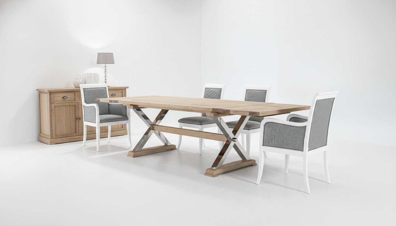 Modern style made of real solid wooden rectangular extendable dining table