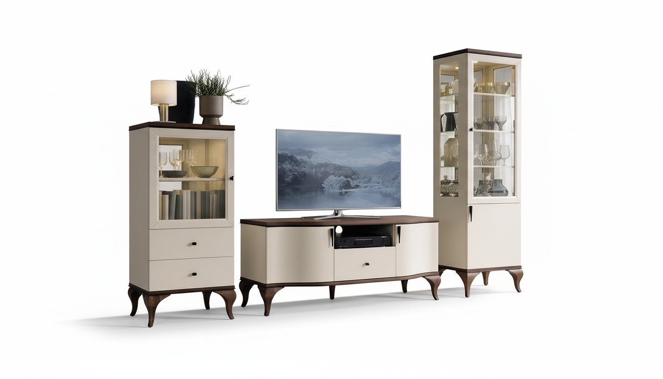 Modern style made of real wooden showcase/cupboard with swing doors & glass shelves, model - LA – W1/2