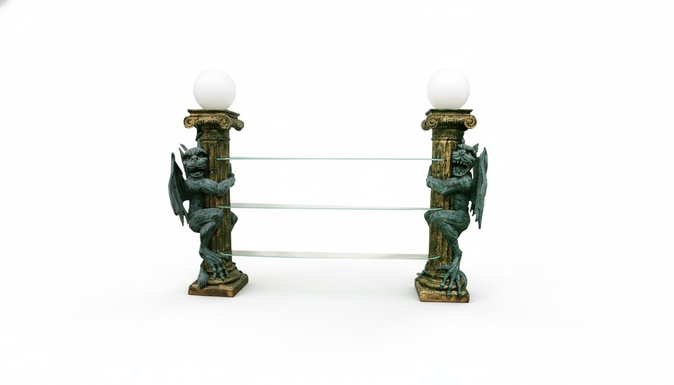 Design glass shelves with lamps on sides designed as antique roman columns 1835