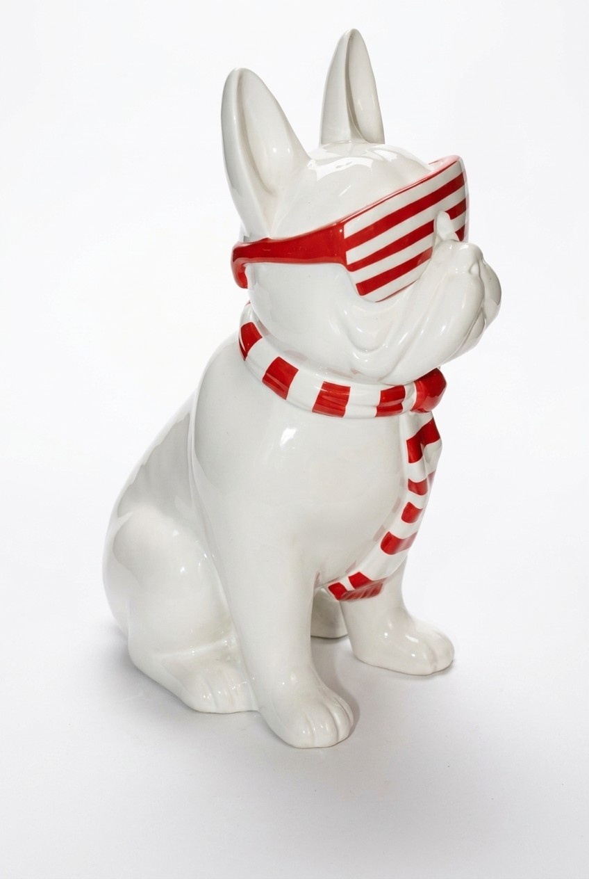 Decorative full white colored gloss puppy with red white colored scarf & glasses
