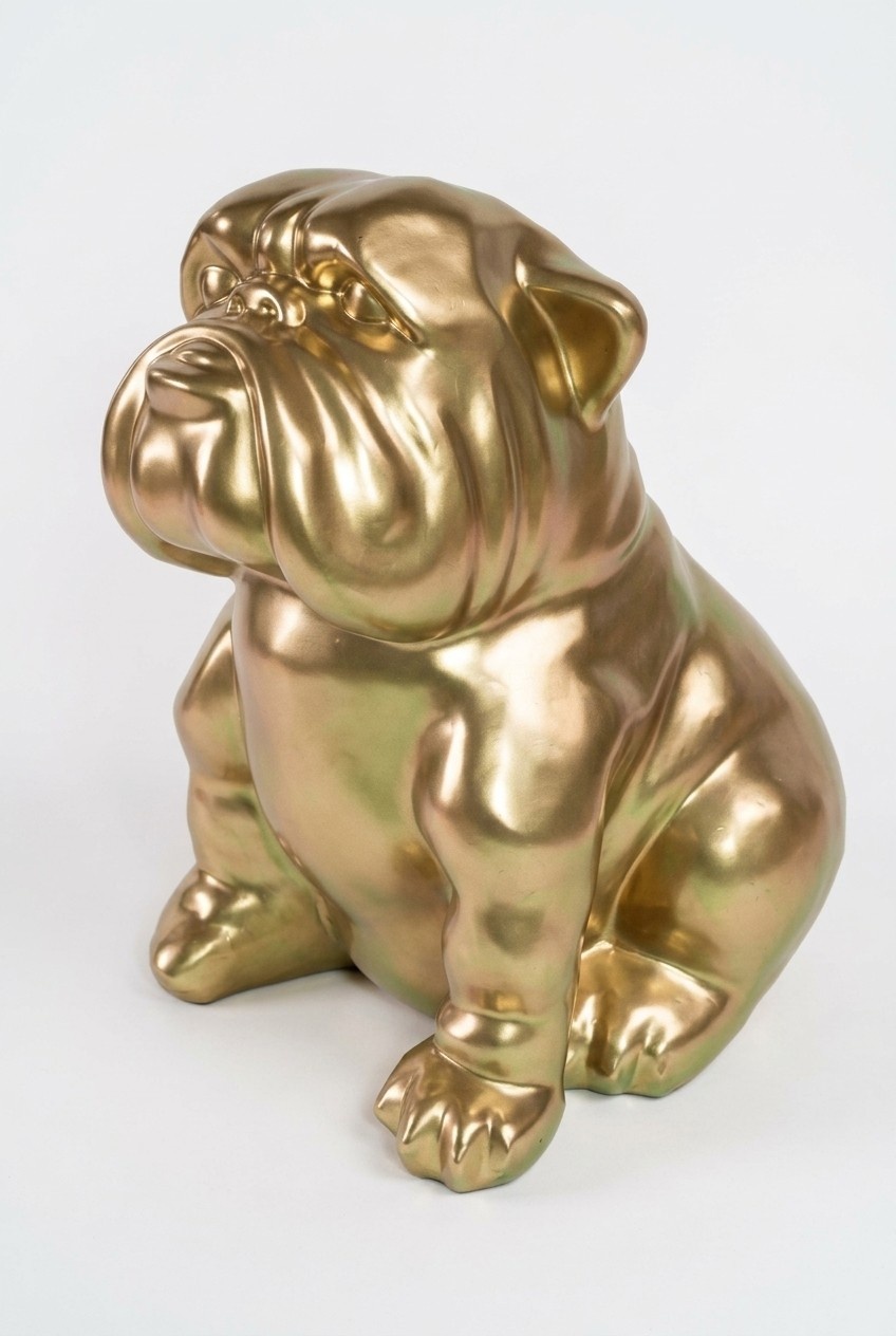 Decorative golden colored design sitting puppy dog sculpture 62cm height