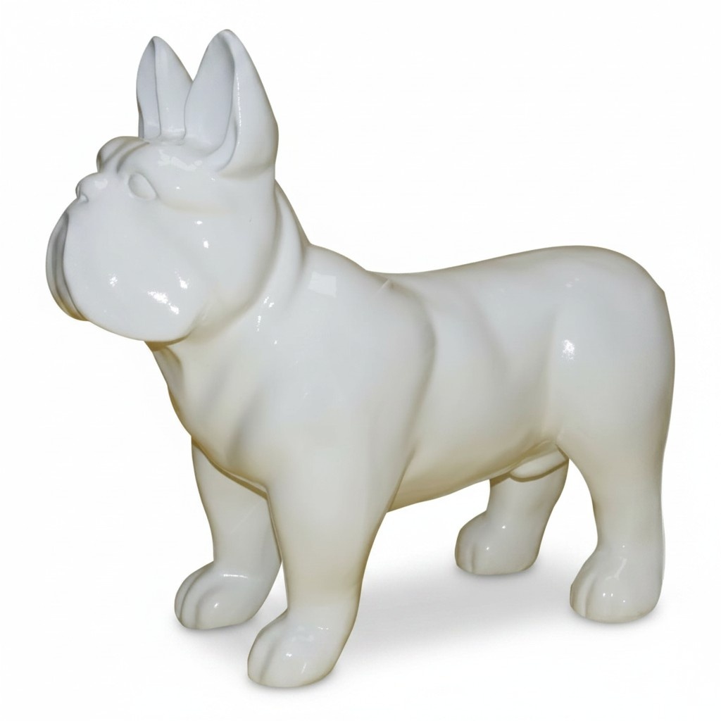 Decorative garden sculpture designed as full white colored gloss puppy figure c766