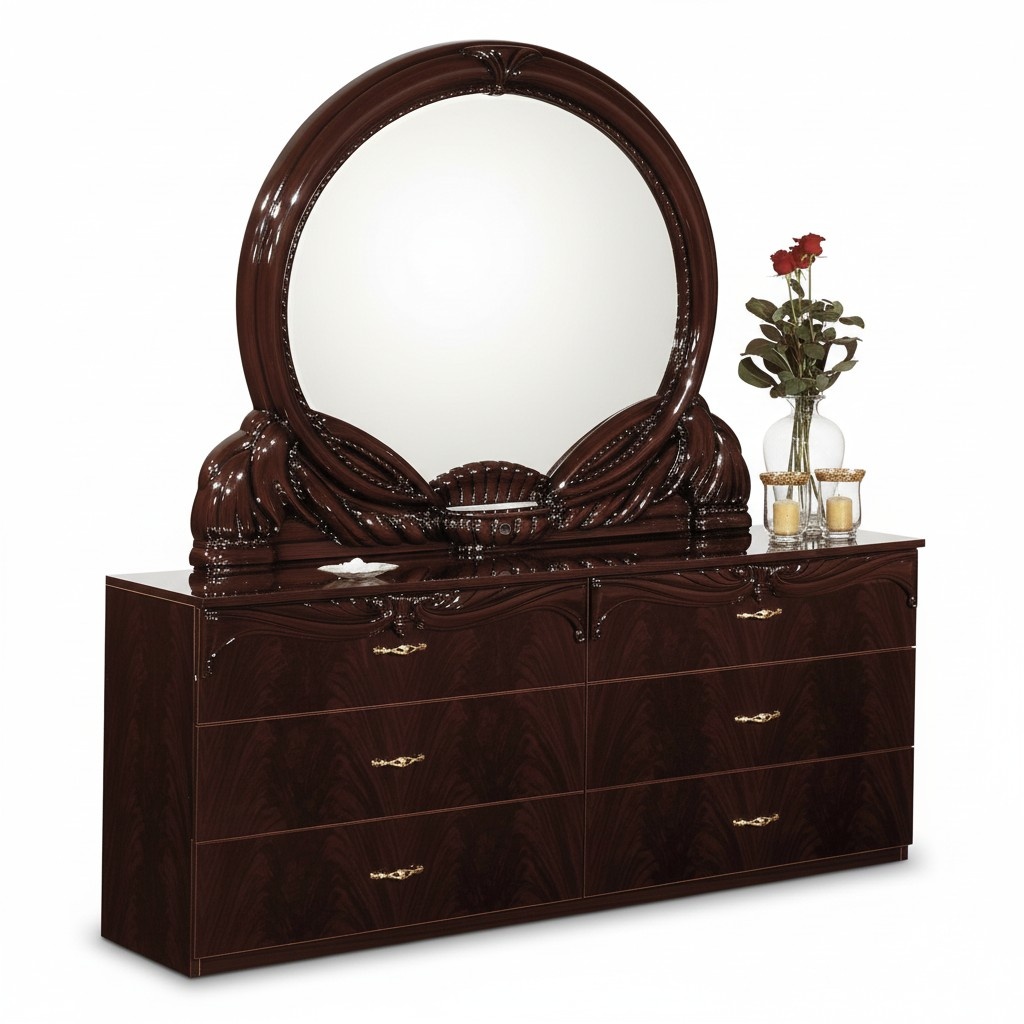 Empire style made of real wooden gloss chest of 6-sliding drawers, italian furniture