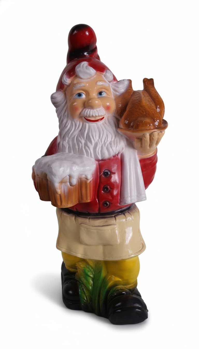 Decor colorful figure designed as a dwarf with a beer & a chicken 76cm