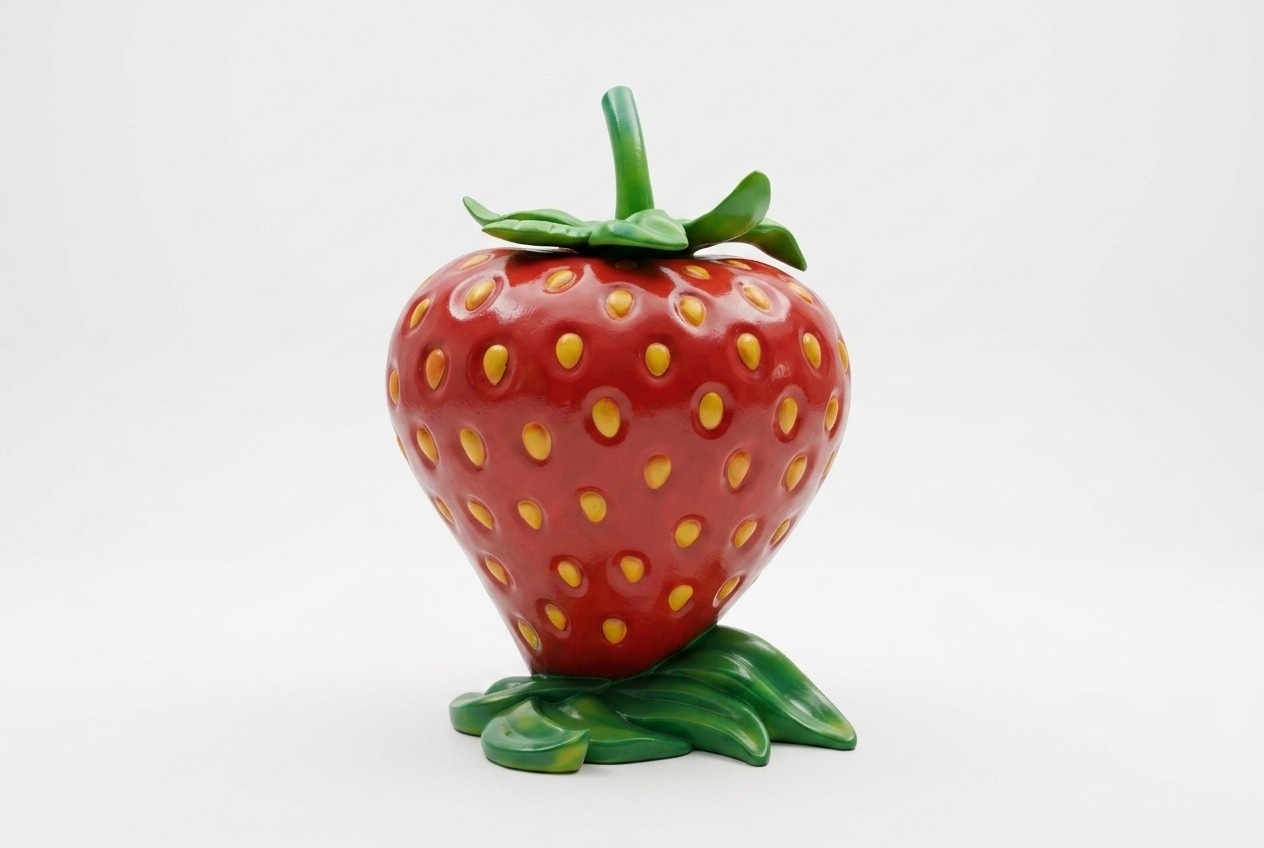 Massive garden sculpture designed as a natural colored strawberry 140cm