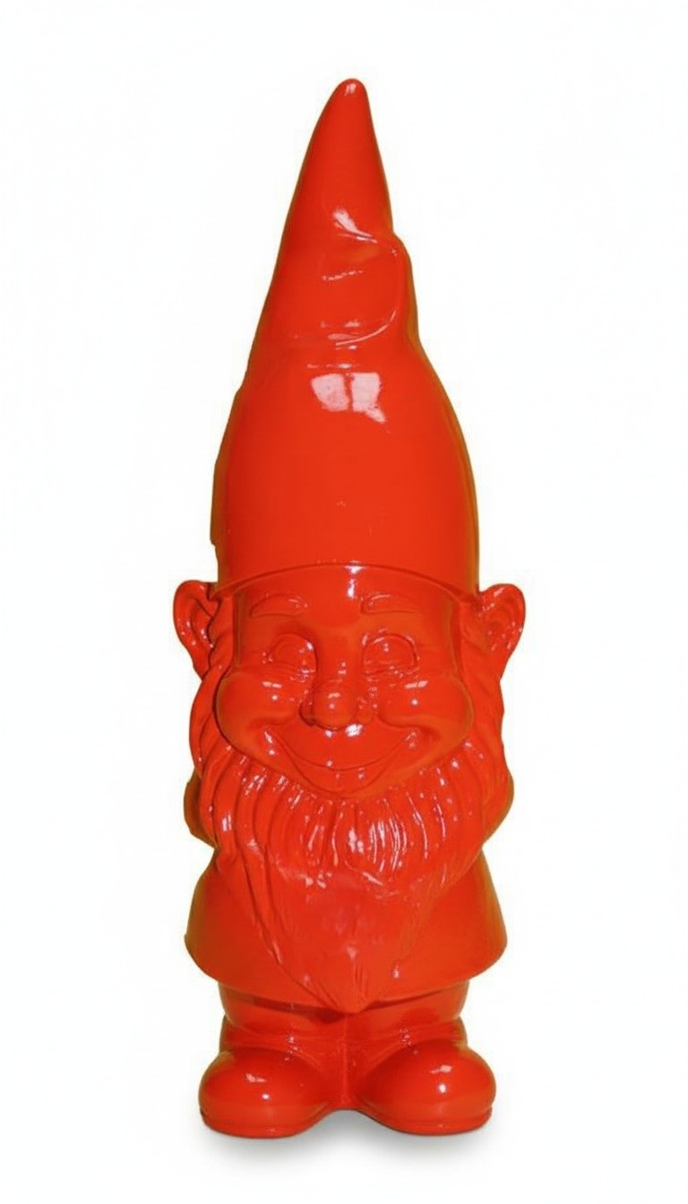 Abstract full red colored deco figure of a gloss standing dwarf 60cm