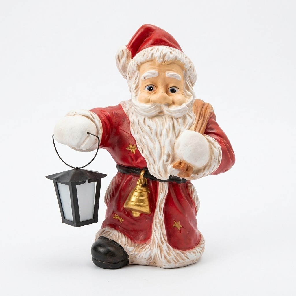 Colorful decorative sculpture designed as santa claus holding a lamp 43cm