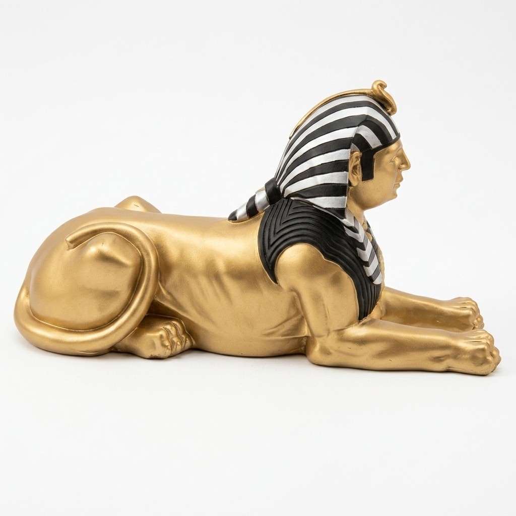 Full gloss golden colored ancient egyptian deco figure of a sphinx 40x74cm