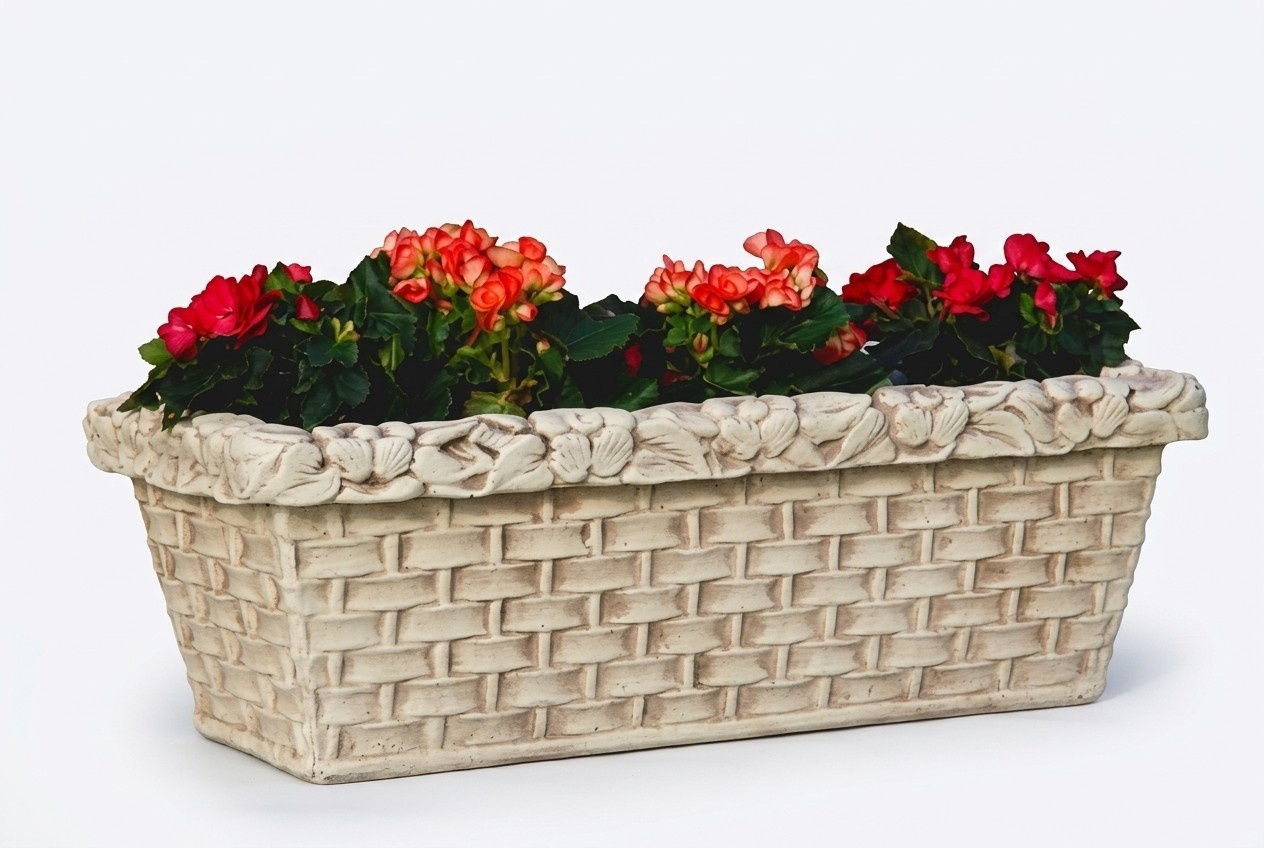 Ornamental garden rectangular basket flower vase-pot made of weather-resistant cement
