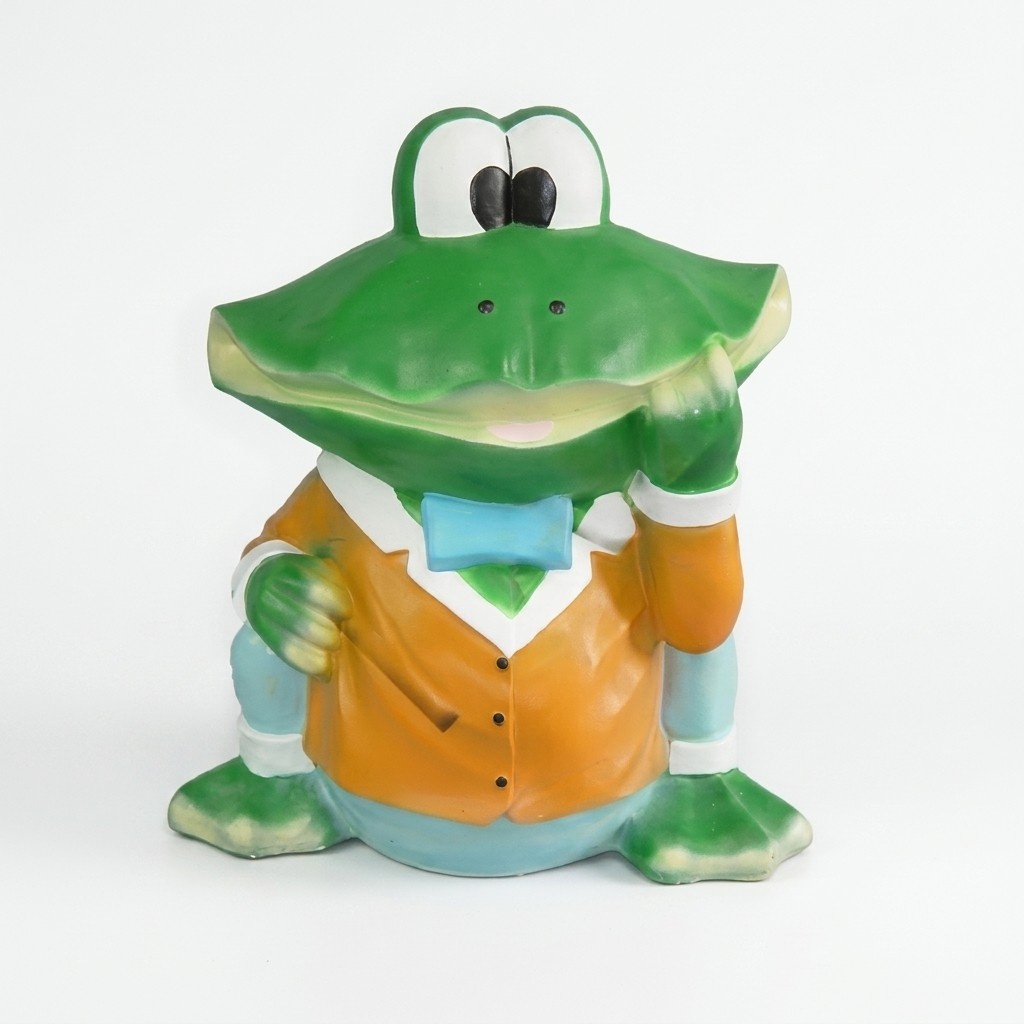 Decorative sculpture designed as green frog in yellow suit figure 75cm height C166
