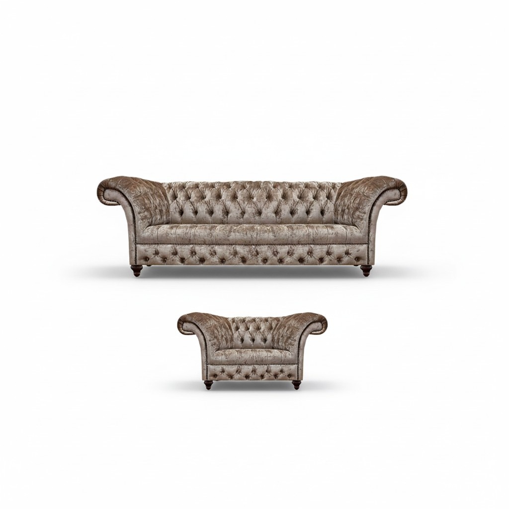 Design Furniture Luxury Sofa Couch Three Seater Chesterfield Beige Armchair Furnishings
