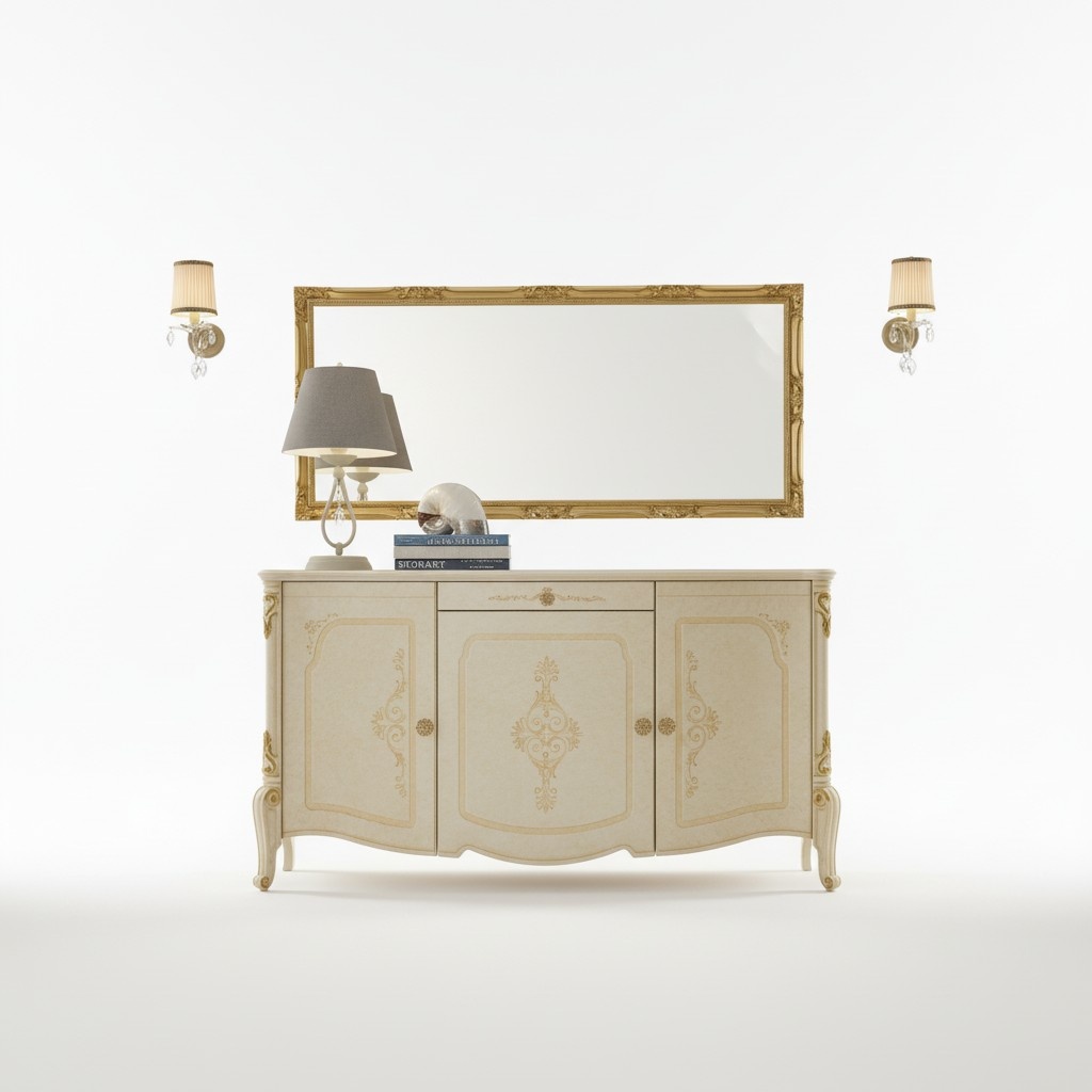 Design Furniture Style Baroque Chest of Drawers Sideboard Wood Italy Low Sideboard