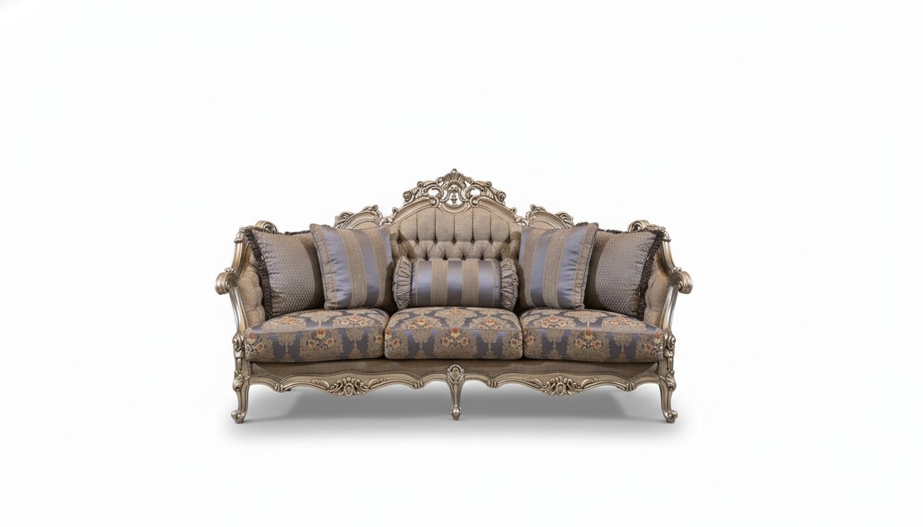 Design Furniture Three-Seater Sofa 3 Seat Sofas Luxury Textile Couches Floral Pattern New