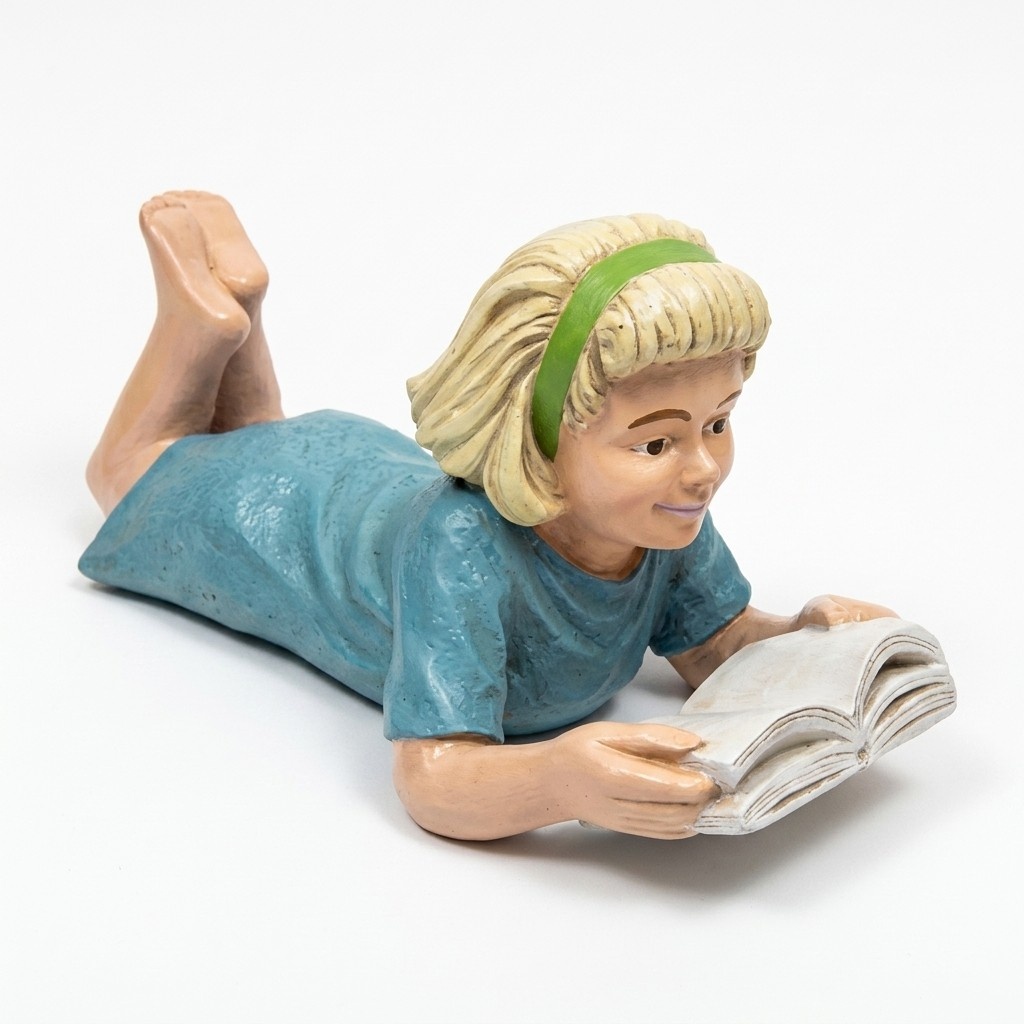 Decor figure designed as lying girls in a blue dress reading a book 70x32cm