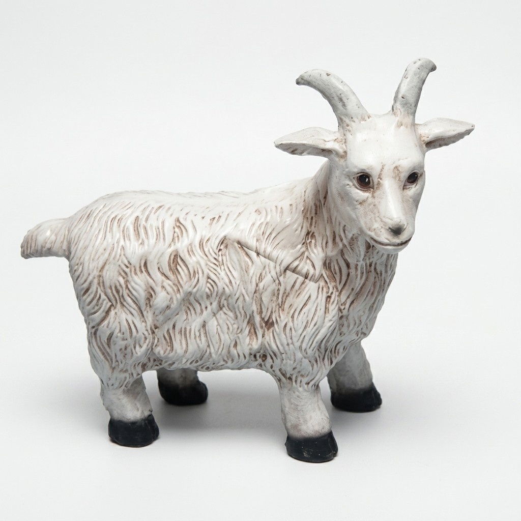 Decorative sculpture designed as full white colored goat with horns 41x44cm