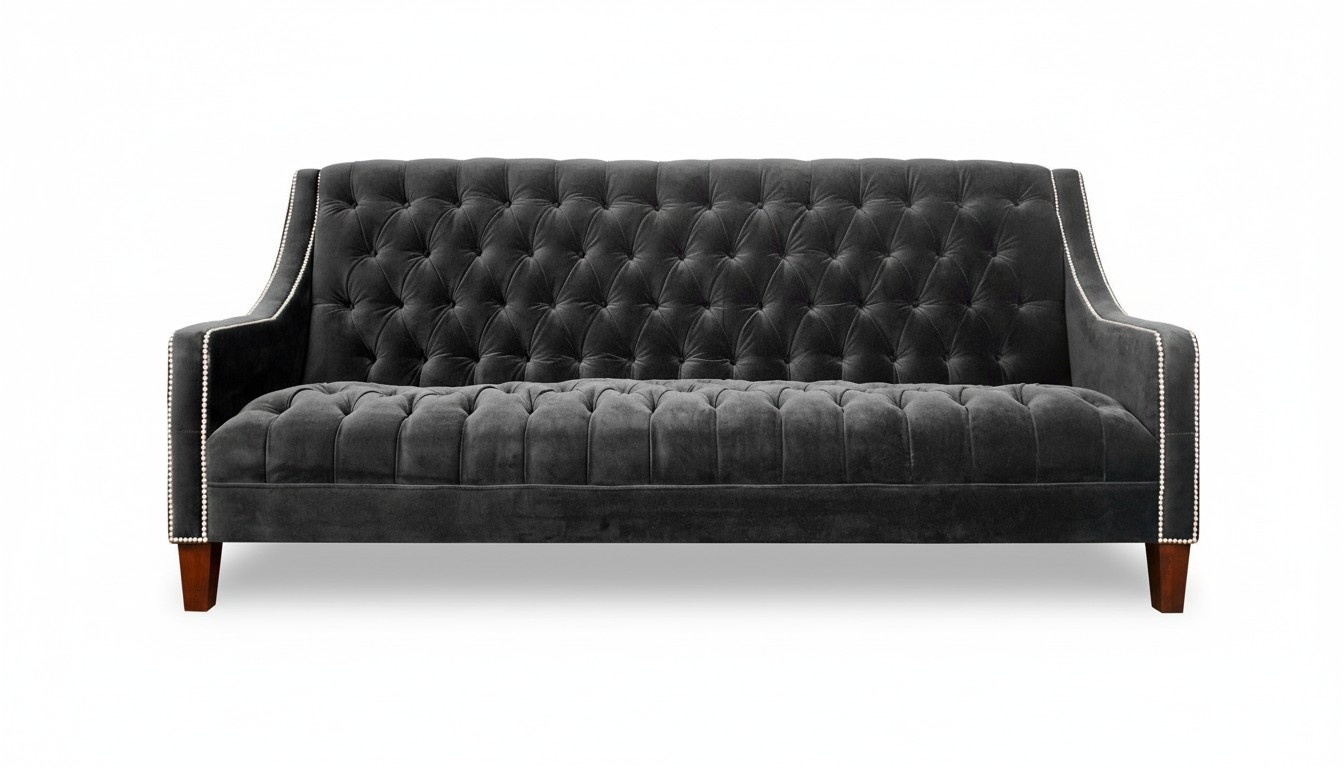 Chesterfield Sofa 3-Seater Grey Textile Unique Design Couch Comfortable Living Room Sofa New