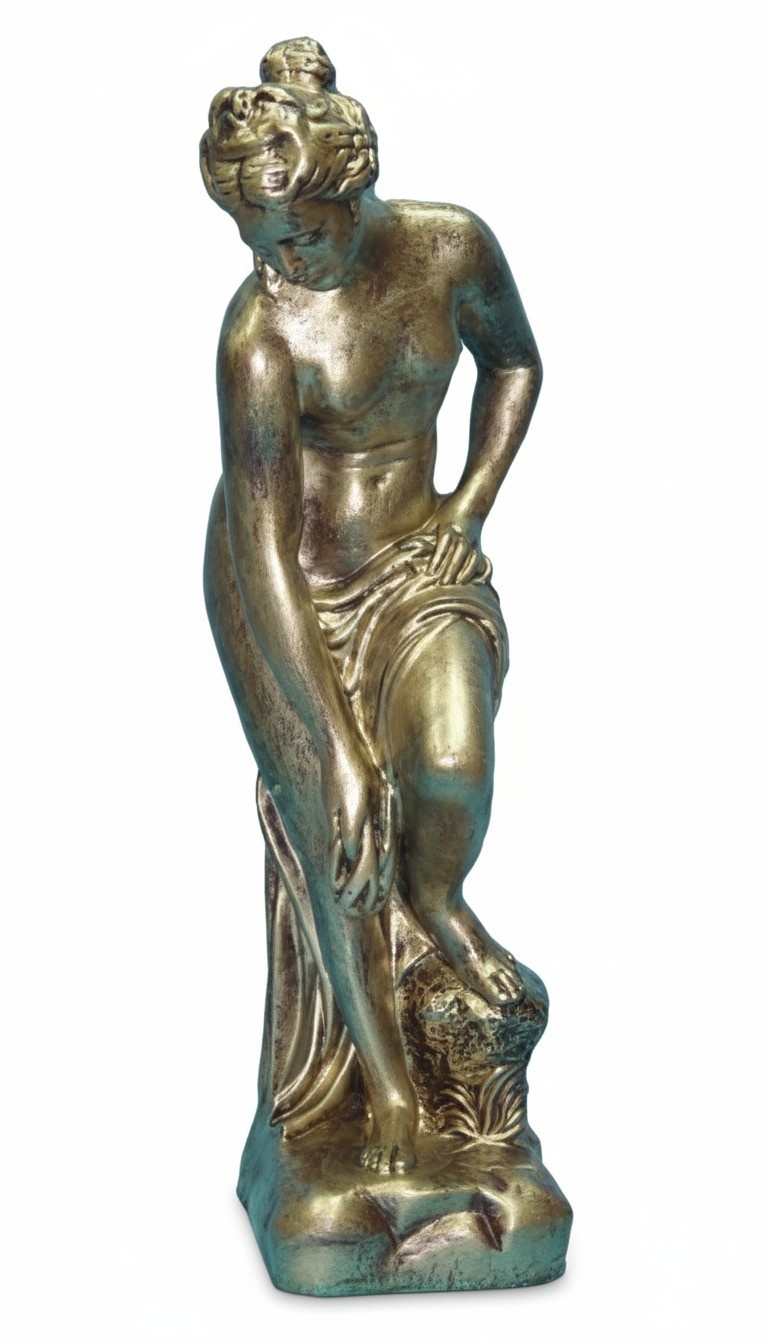 Golden colored decor figure designed as a semi-naked lady 88cm