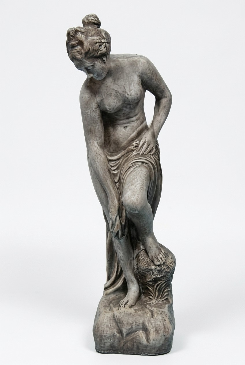 Classic style decor sculpture of dark grey colored semi-naked lady 89cm