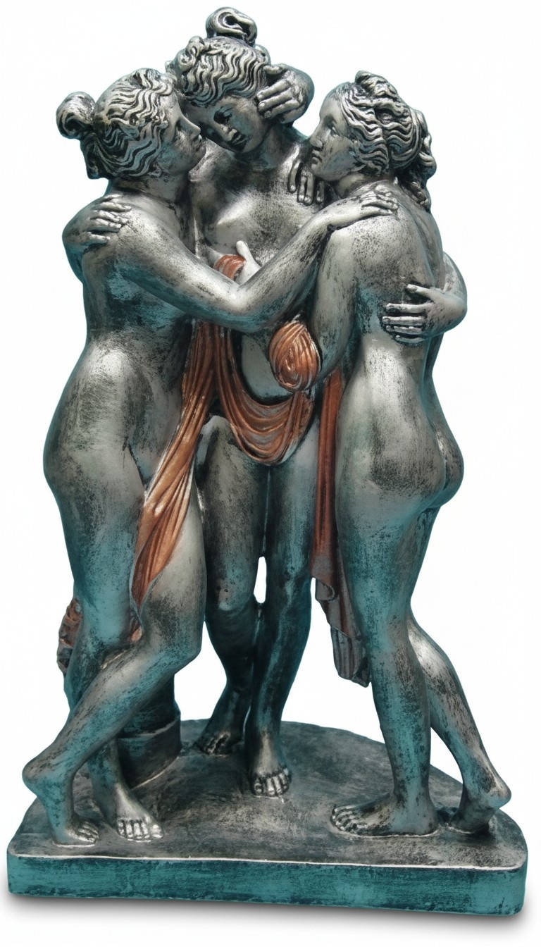 Classic style decor figure of three semi naked silver colored ladies 82x50cm