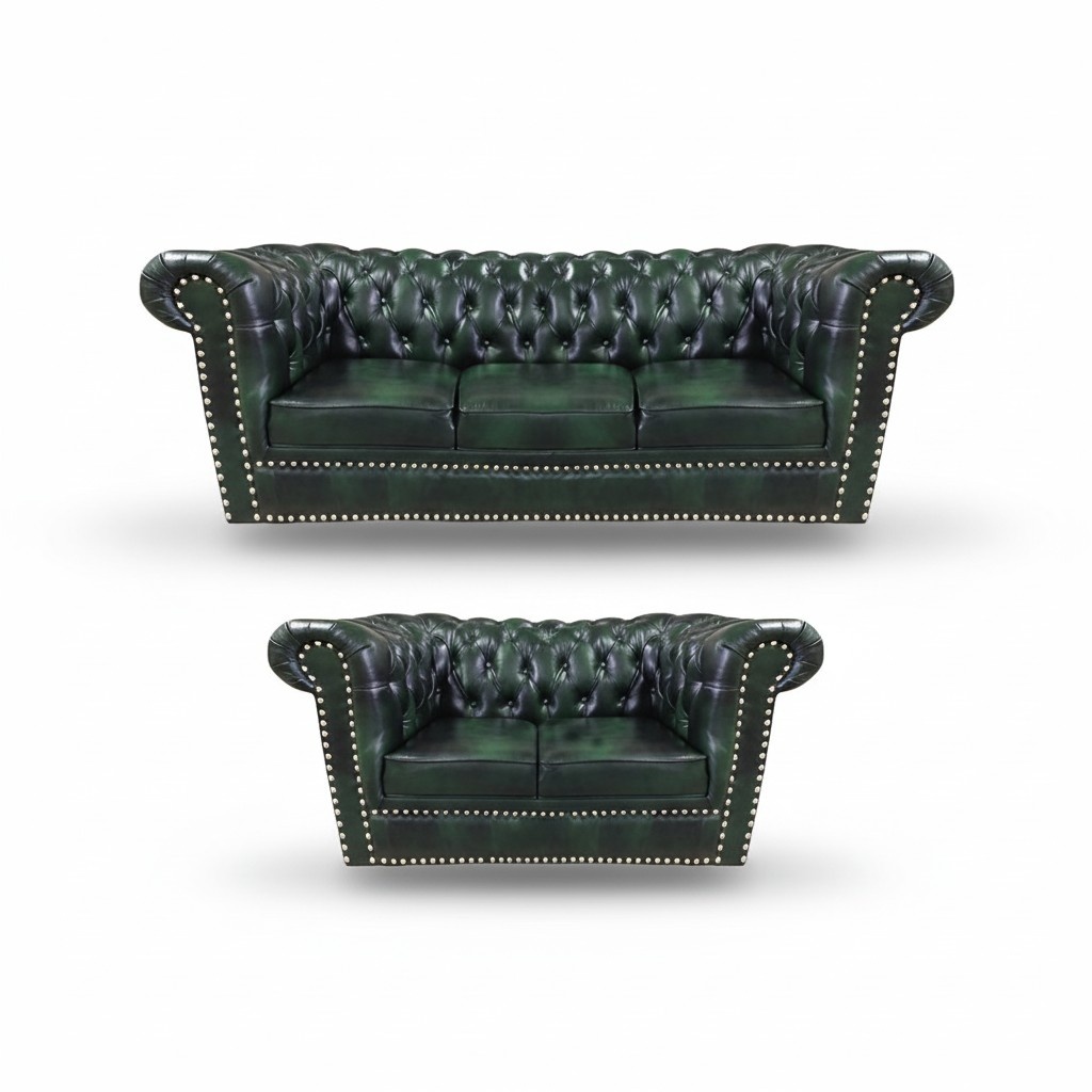 Design green modern sofa set living room 2-piece Chesterfield leather sofa