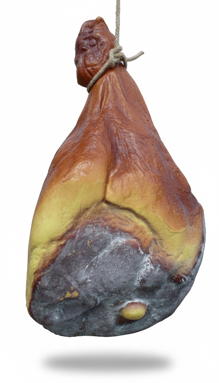 Original brown colored decor figure designed as a ham 52x30cm