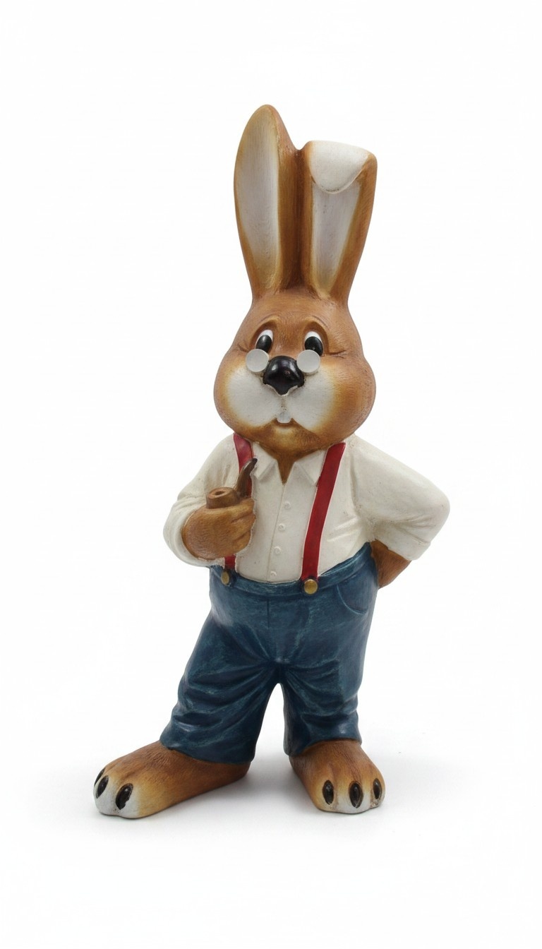 An old rabbit in classic suit with a smoking pipe decorative sculpture C288