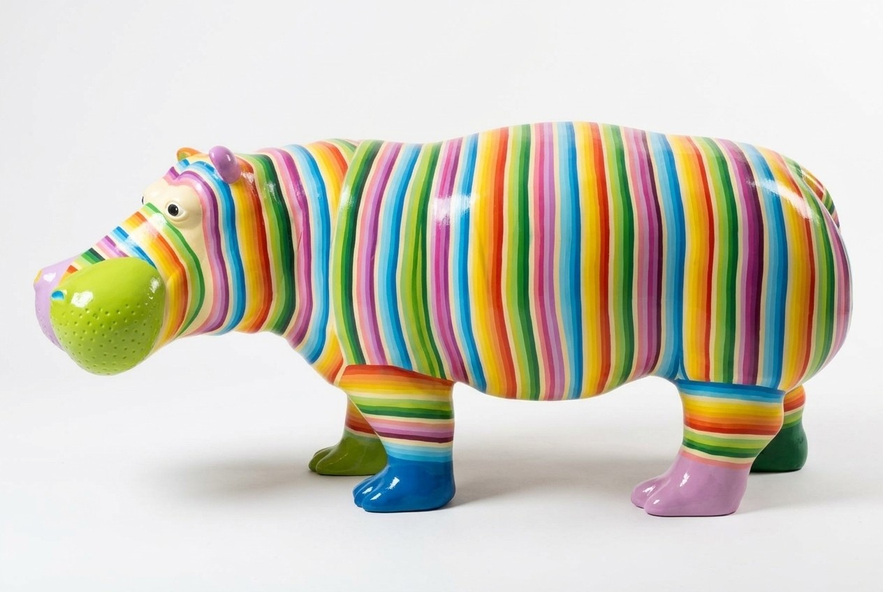 Colorful stripes painted decorative hippopotamus sculpture 171cm length C720R 2