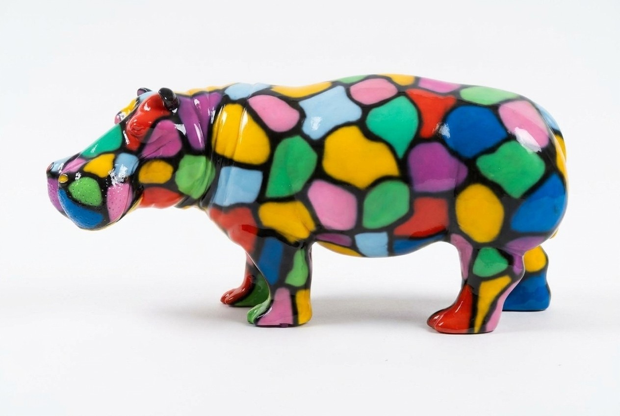 Colorful mosaic painted decorative hippopotamus sculpture 171cm length