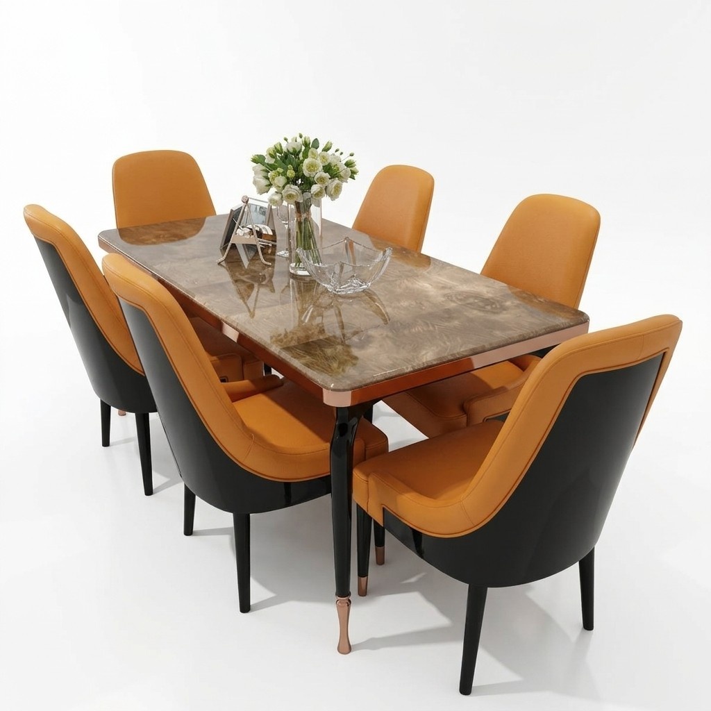 Design Hotel Furniture Table Group + 6 Armchairs Chairs Back Chair Table Dining Set