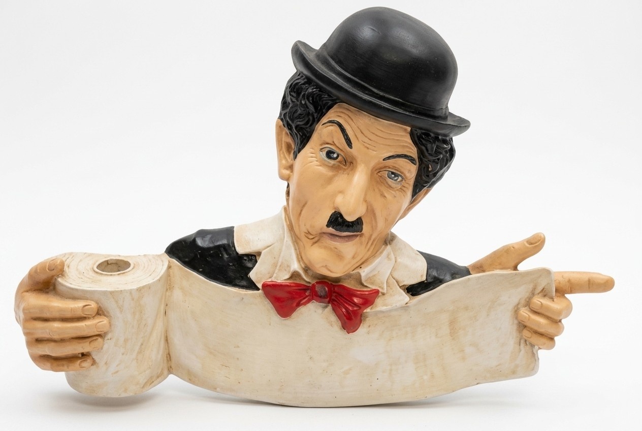Decorative sculpture designed as a man holding toilet plate 45x70cm B191