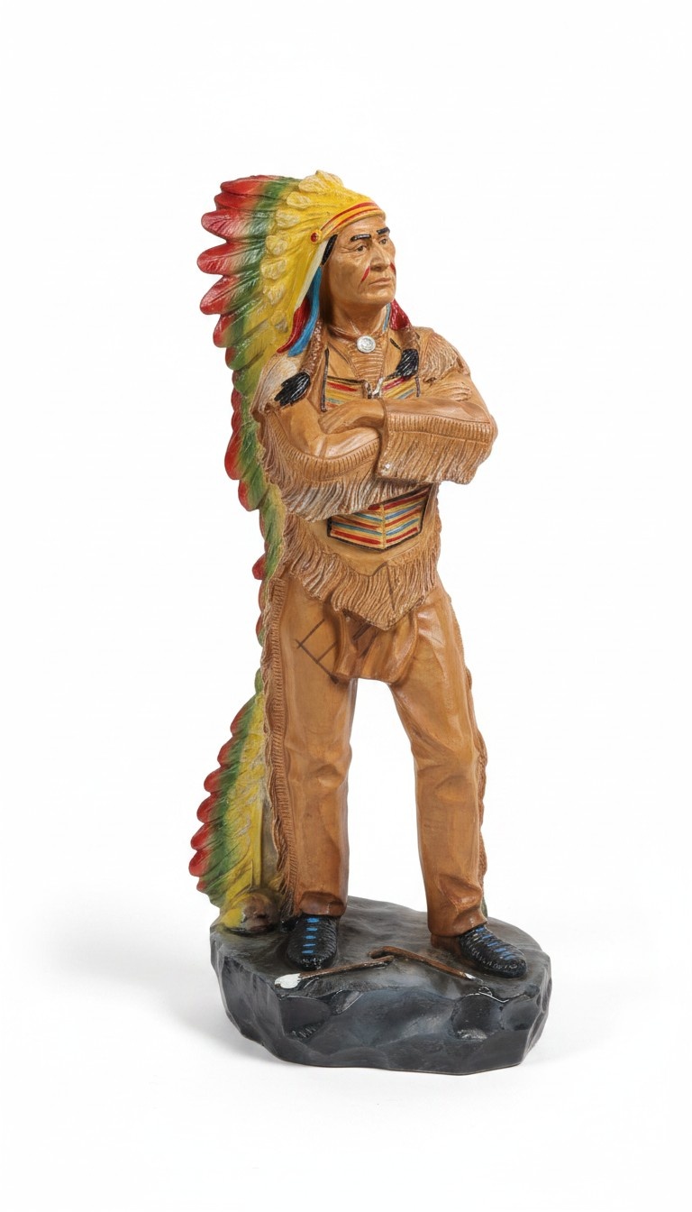 Decor figure of red indian guardian dressed in a brown suit 80cm