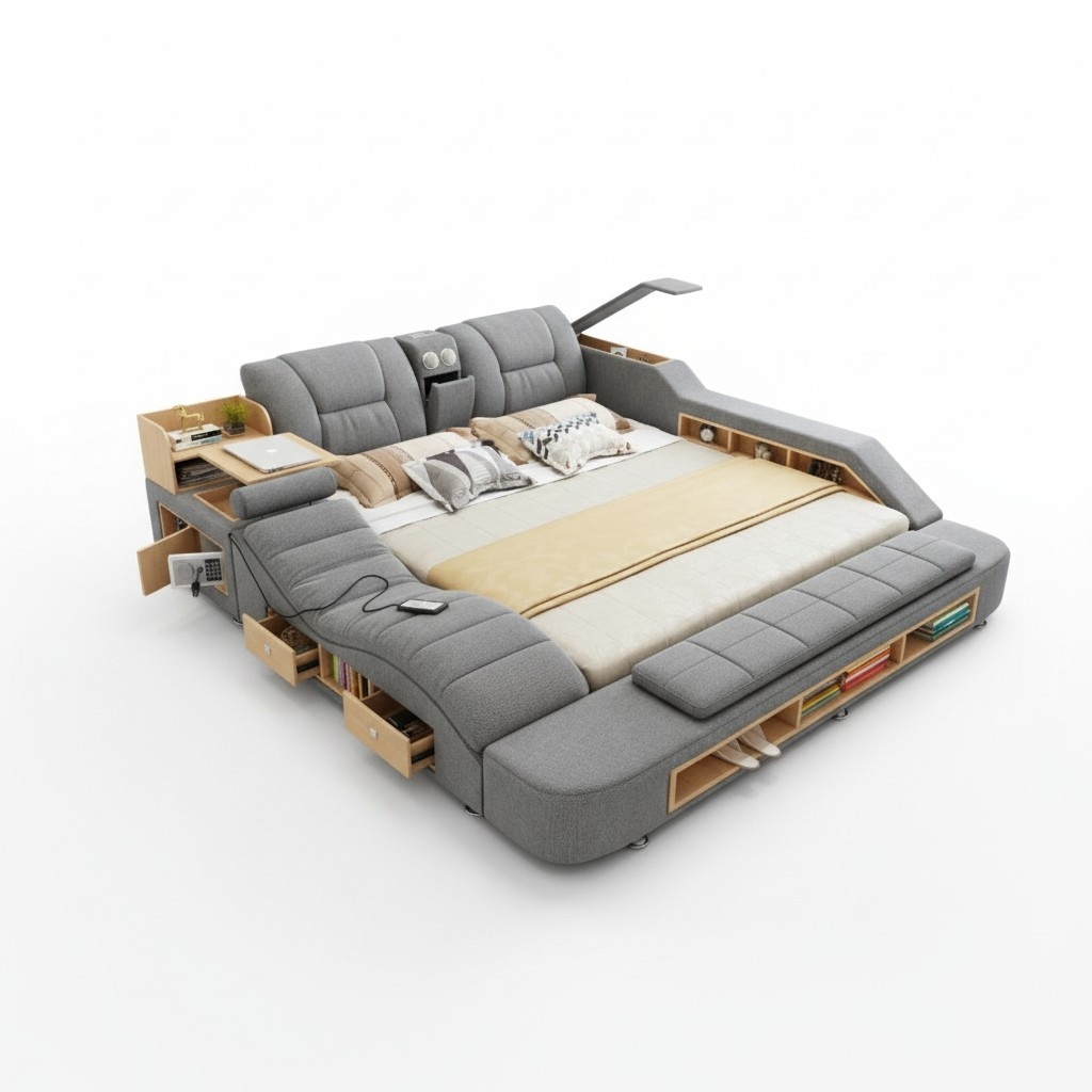 Design Leather Beds Hotel Double New Multifunction Bed Bluetooth Boxes Luxury