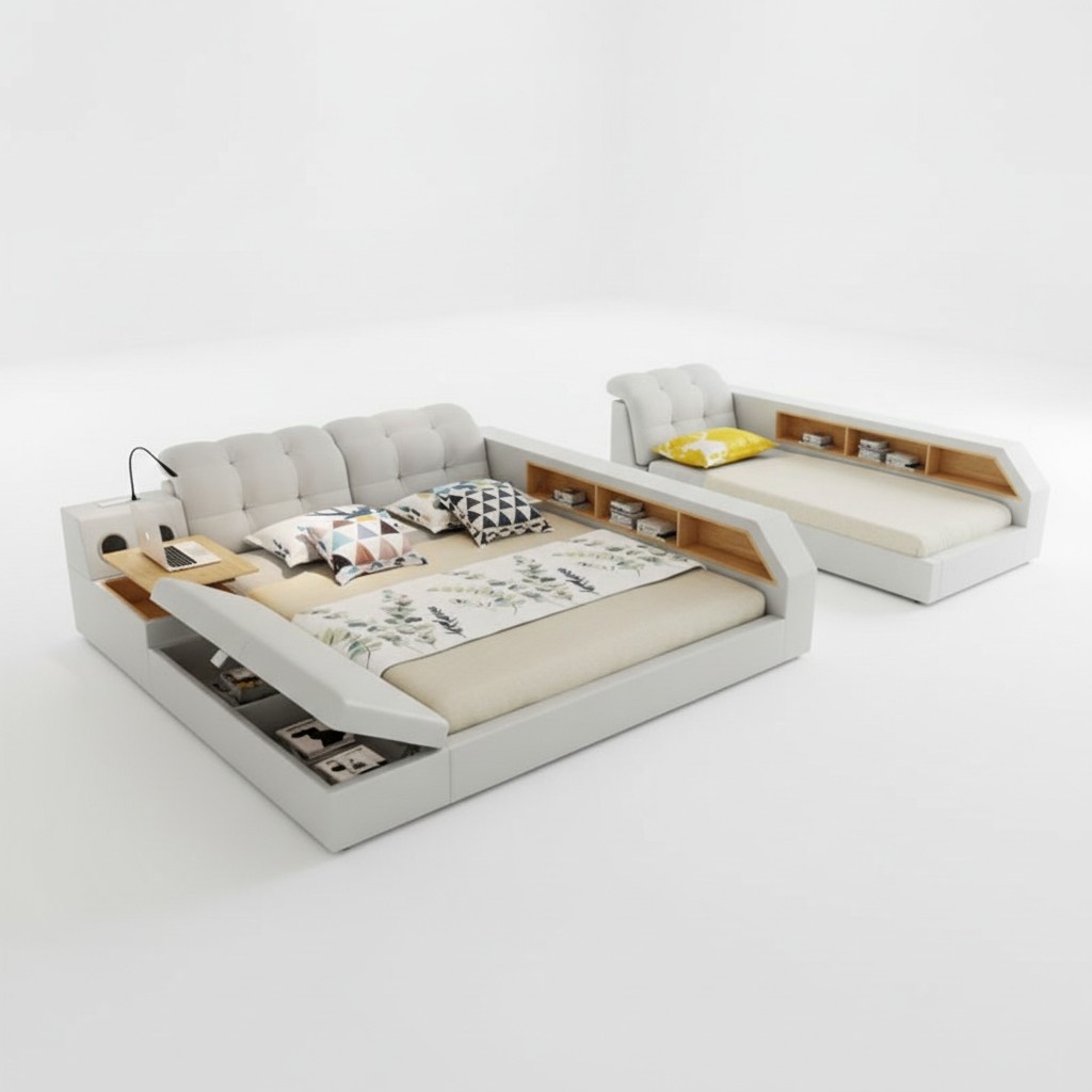 Design Leather Beds Hotel Double Storage Shelf 180x200 Multifunction Bed Luxury