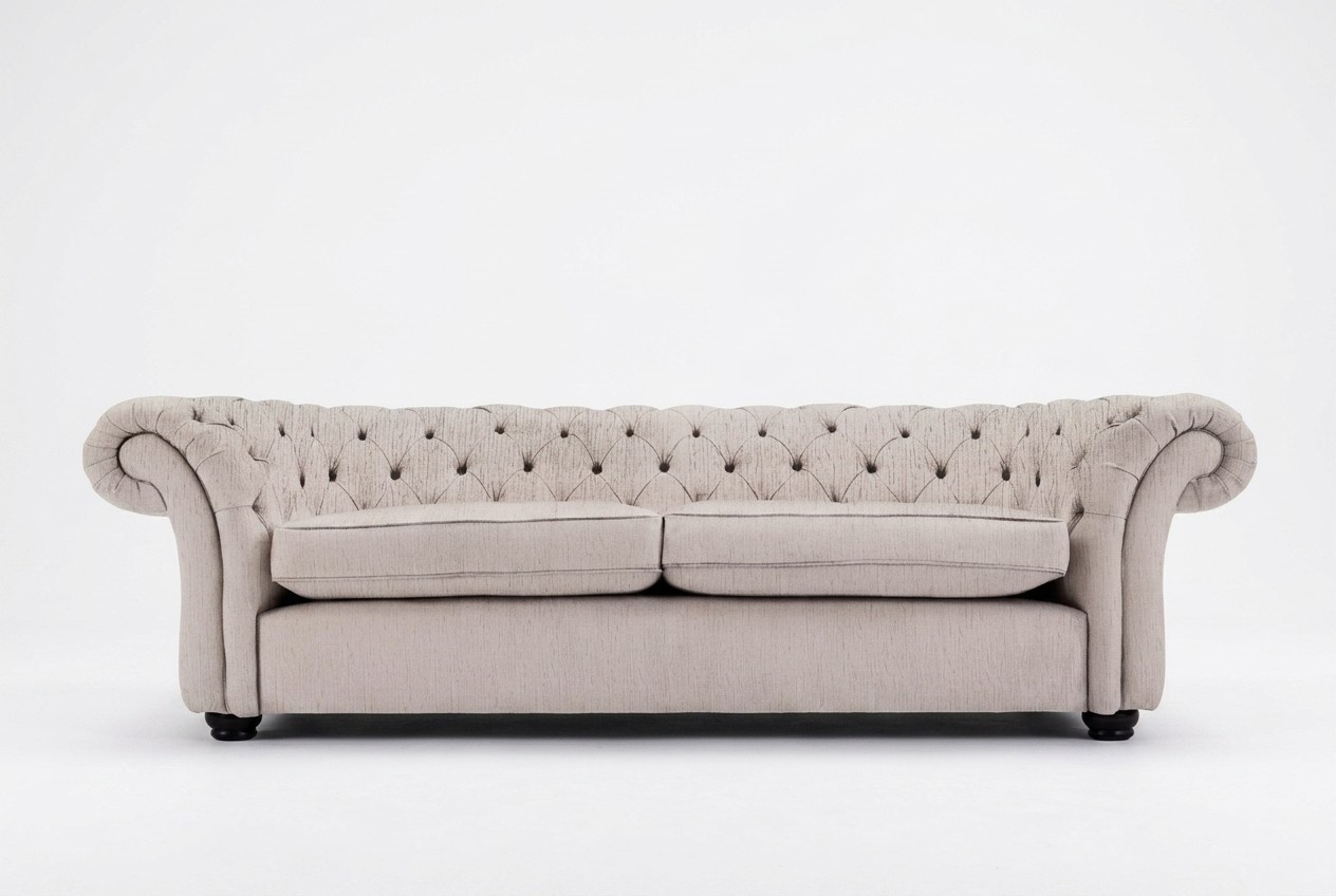 Classic Style Chesterfield Sofa Upholstered Textile 3-seater With Soft Cushions Dark Grey Couch