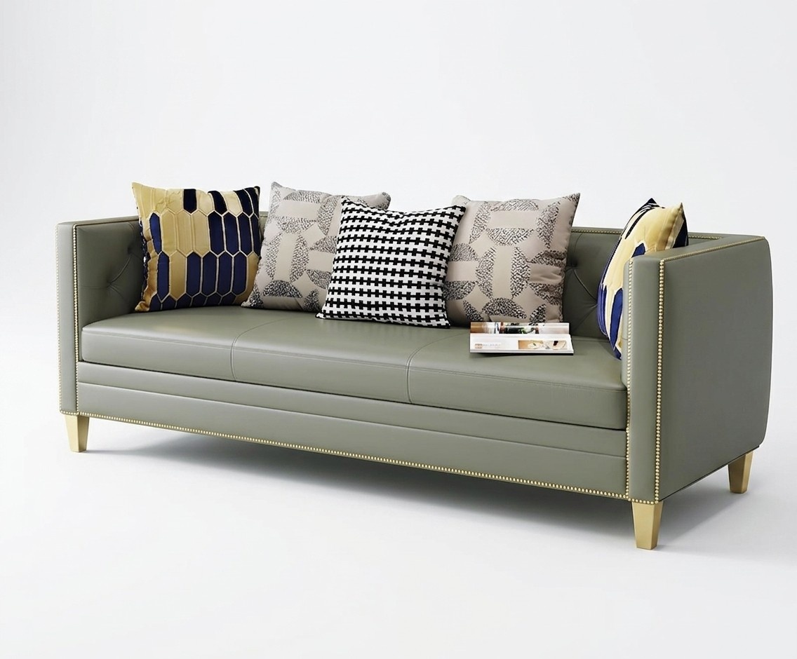 Design leather sofa couch group set 3 + 2 metal 2-piece set luxury sofas textile