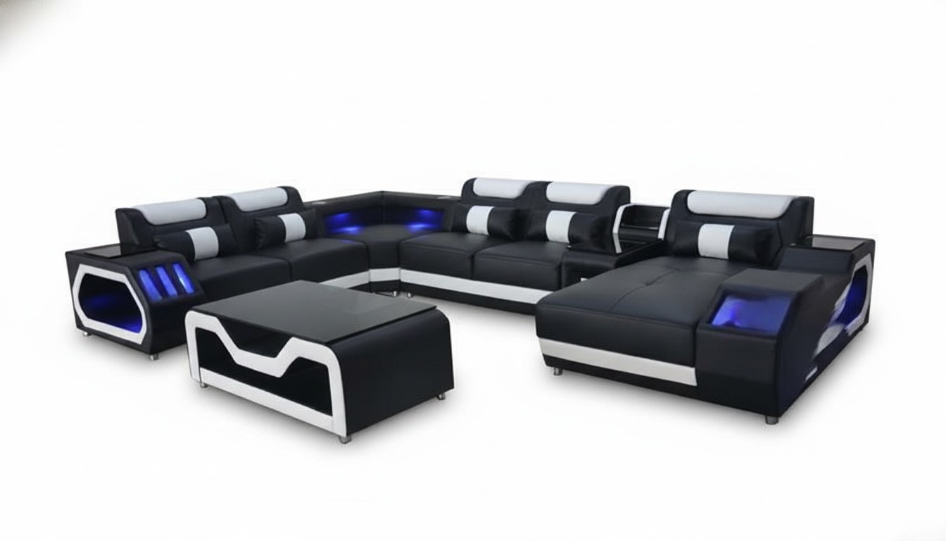 Design Leather Upholstery Seat Corner Leather Corner Landscape Room New Living Sofa +USB