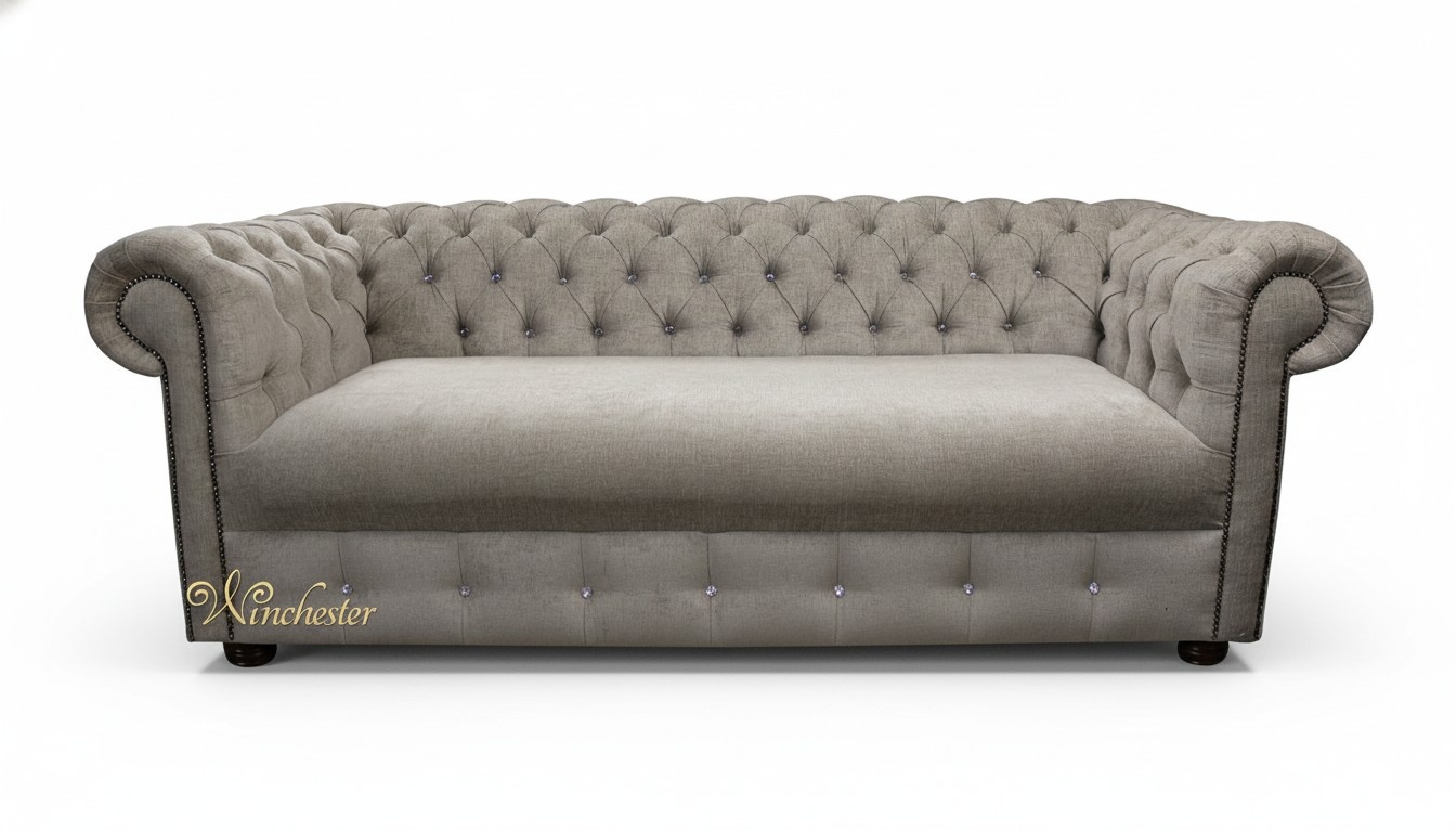 Design Light Gray Sofa 3 Seater Chesterfield Fabric Couch Sofa Upholstery Sofas New