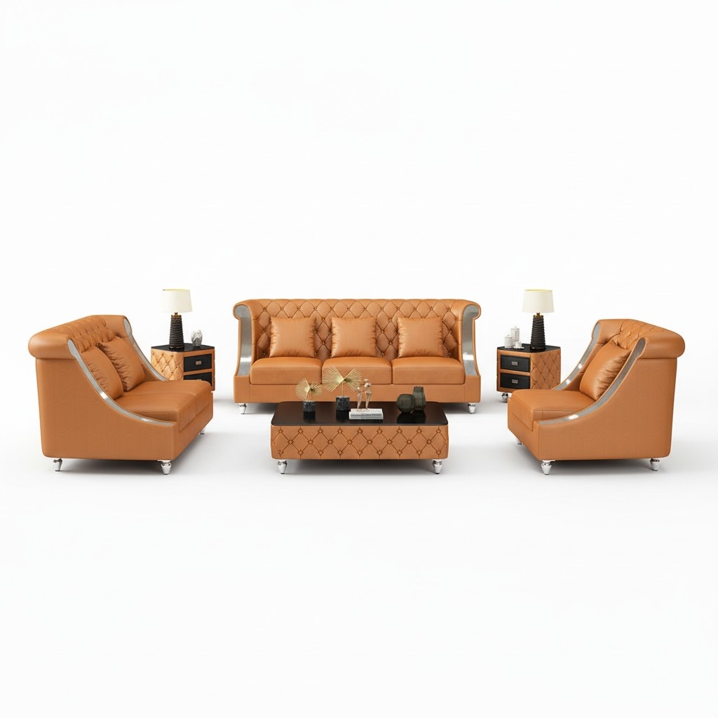 Design living area sofa set 3 + 2 seater leather sofa living room Chesterfield