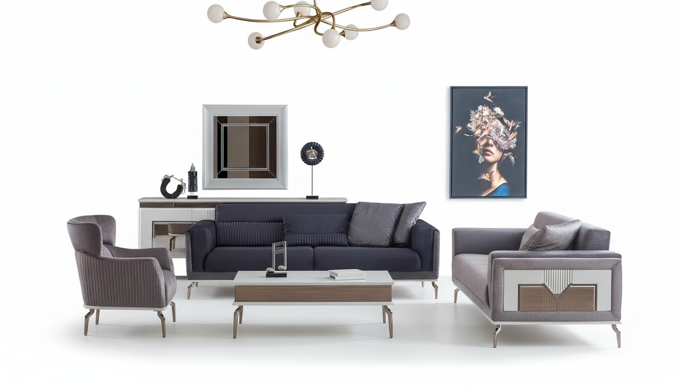 Design living room set sofas armchairs modern coffee table 3+3+1 coffee table