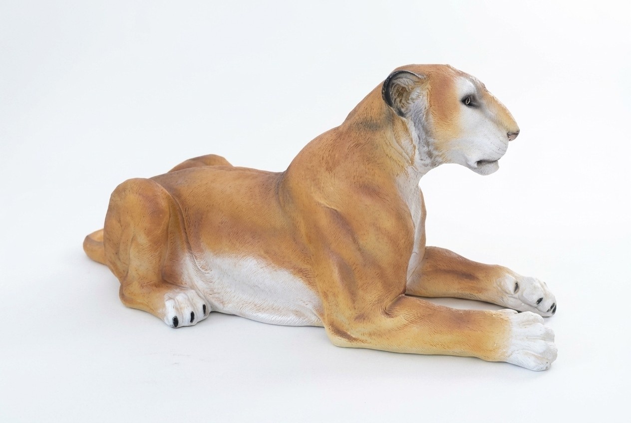 Decorative garden sculpture designed as lying lion figurine 165cm length