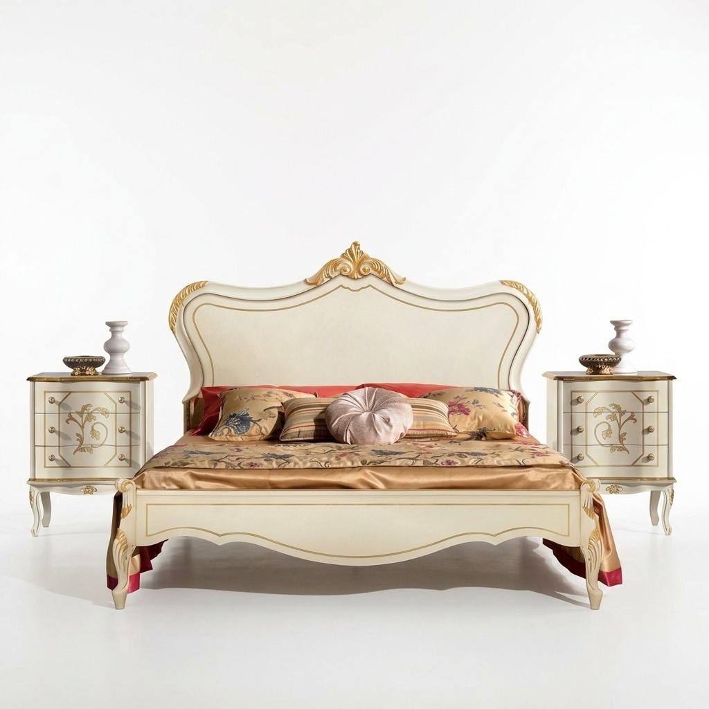 Design Luxury Bed Classic Bed Frame Wood Style Baroque Italian Furniture