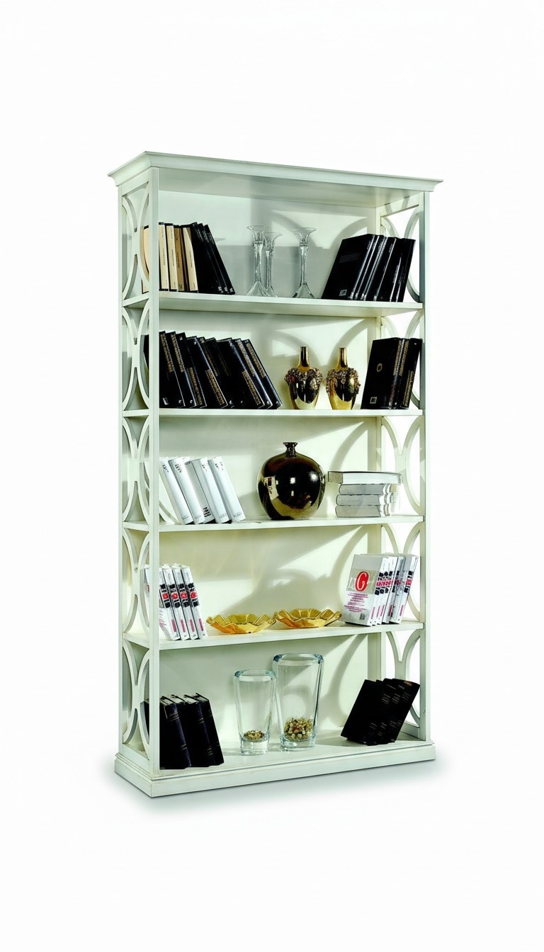 Design Luxury Books Shelves White Classic Style Cabinet Wood Italian Furniture