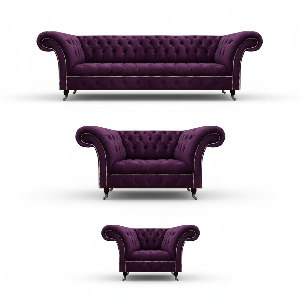 Design luxury furniture purple upholstered furniture sofa set 4+2+1 seat textile sofa.