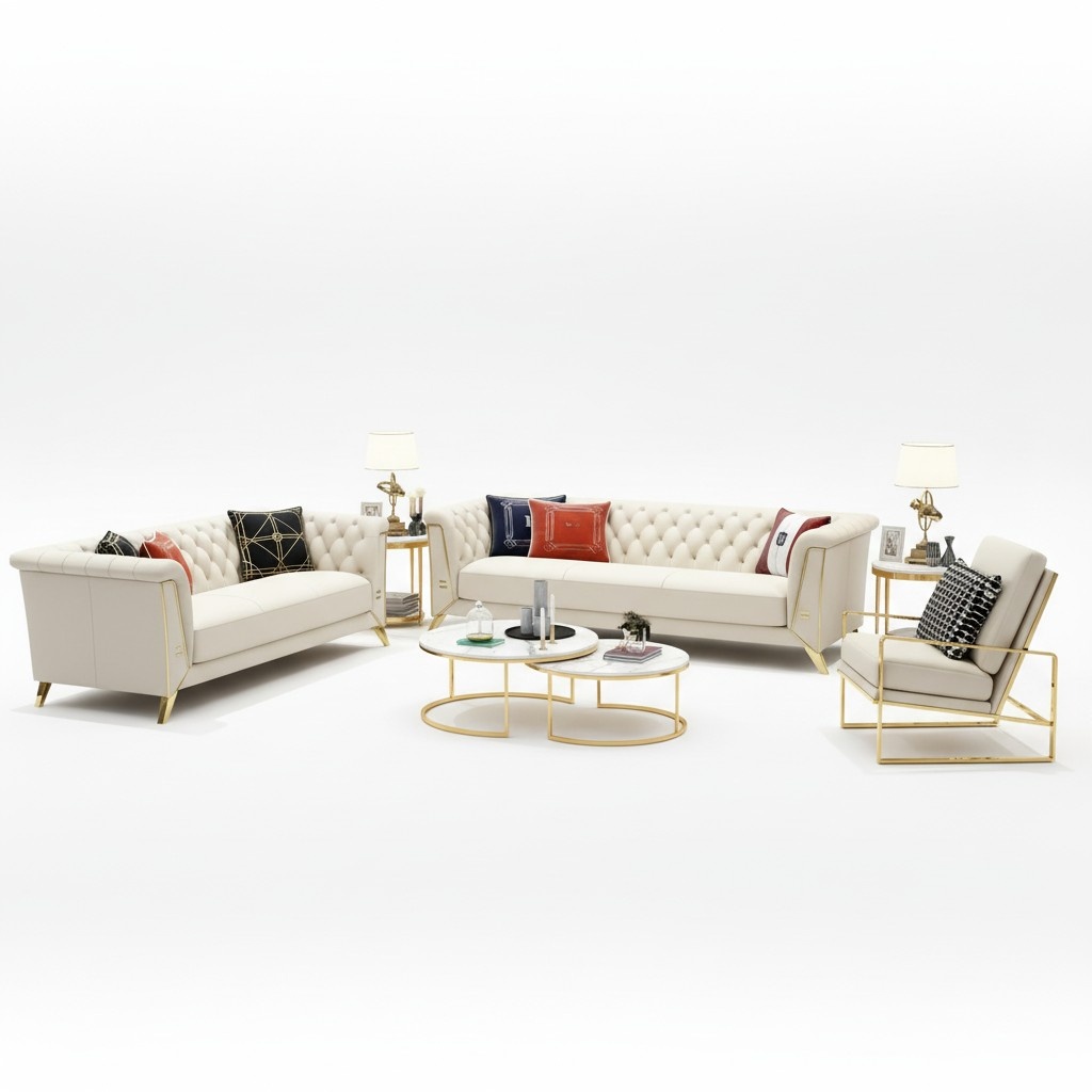 Design metal couch sofa upholstery set seat couch 3+1+1 Chesterfield leather