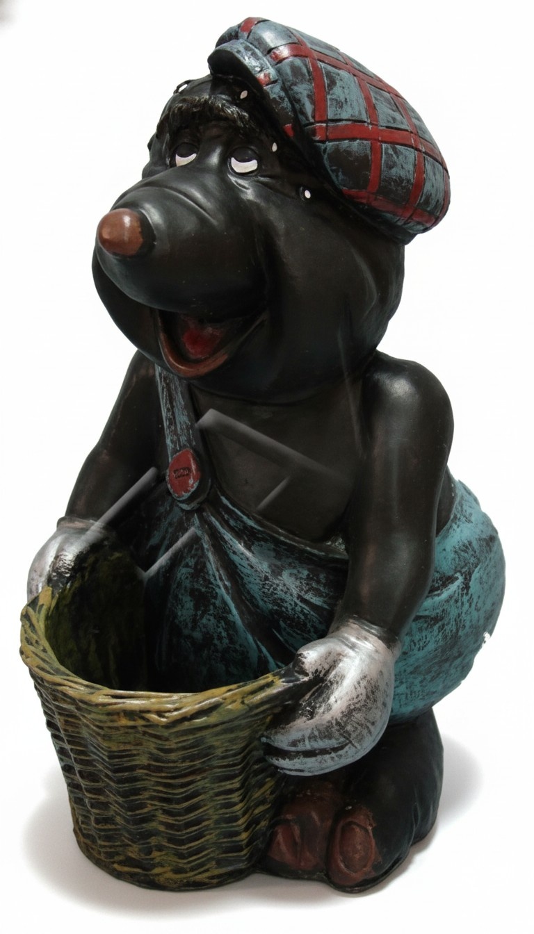 Decorative sculpture designed as black mole with a basket 63cm height