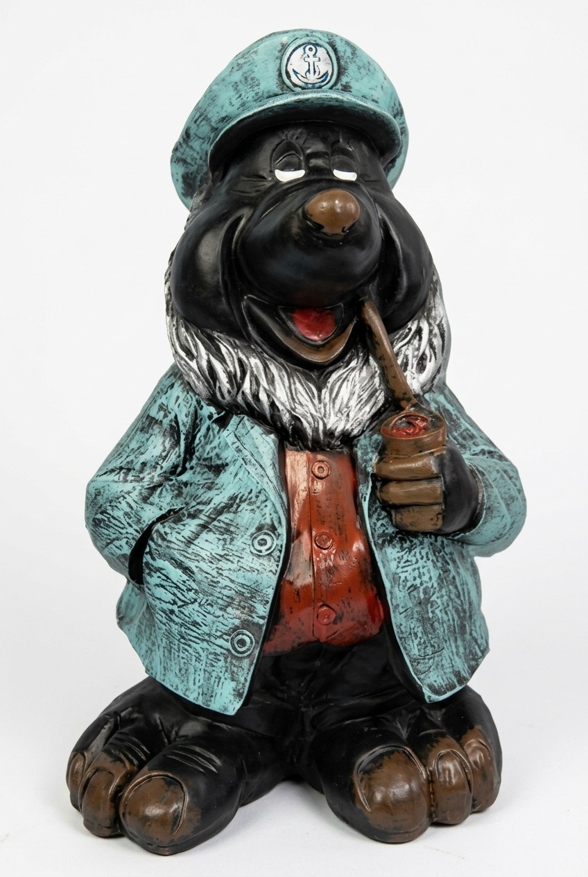 Decorative sculpture designed as an old mariner mole with a smoking pipe c235