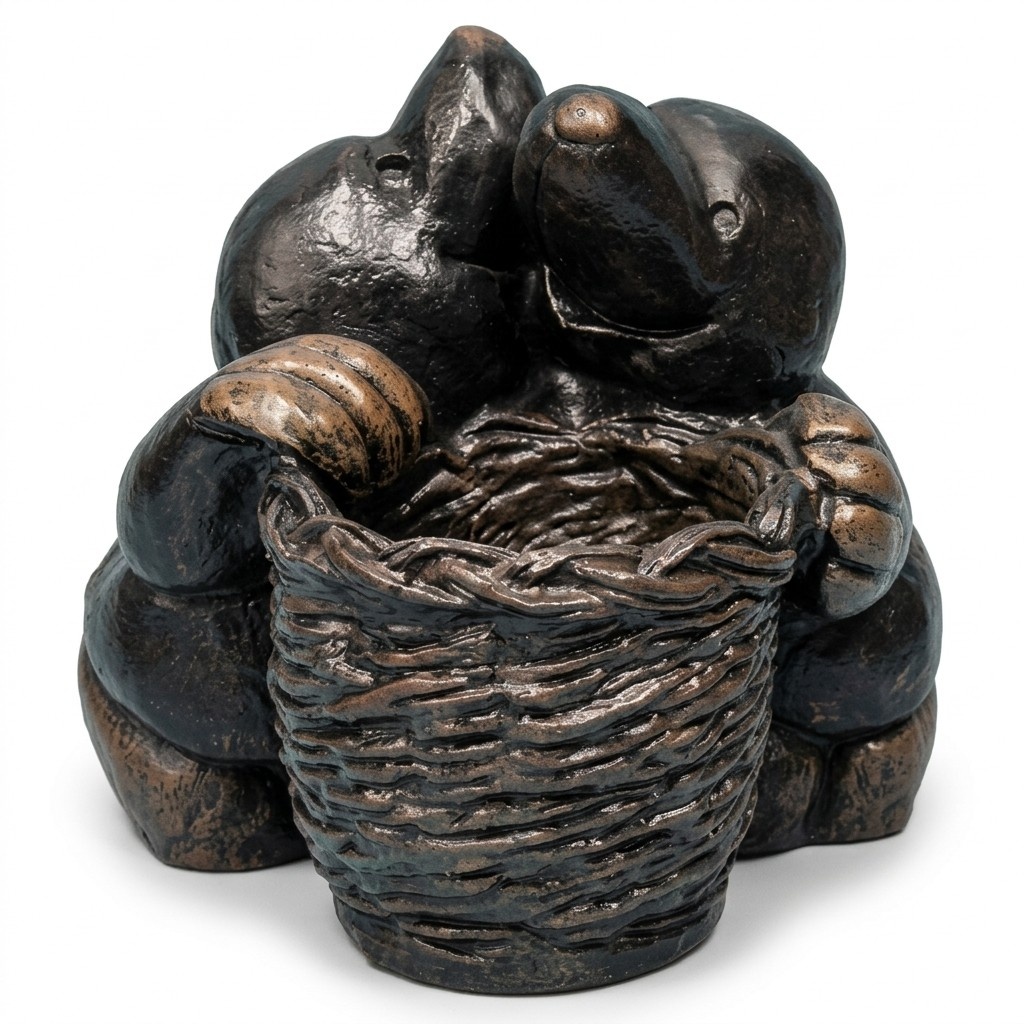 Decorative sculpture designed as two black matte moles with basket 40cm height c159